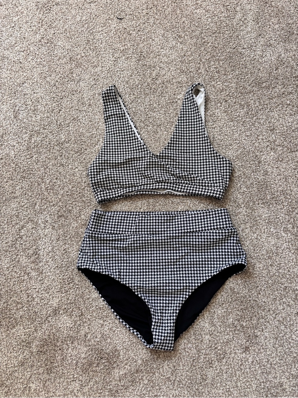 Senita Athletics Black & White Houndstooth Bikini Set
